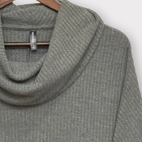 Massini Cowl Neck Waffle Knit Layering Top Women's Size S Gray Fitted Sleeves - Picture 3 of 11